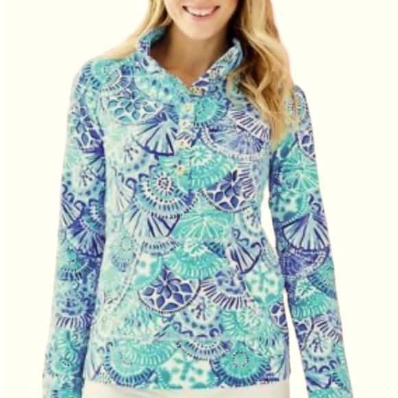 Lilly Pulitzer Tops - Lilly Pulitzer UPF 50+ Captain Popover Turquoise Oasis Half Shell XS